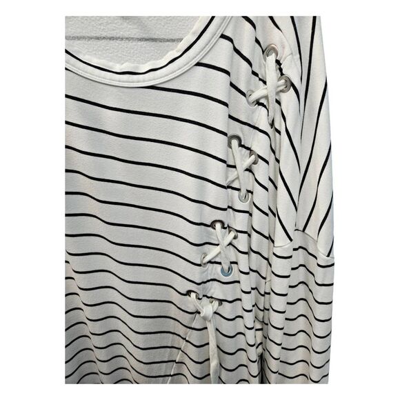 Express White Striped Sweatshirt Womens Large Nautical Doleman Sleeve - Picture 3 of 7